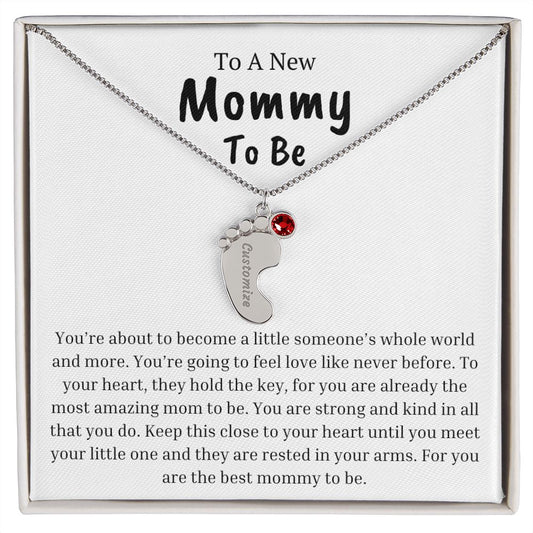 To A New Mommy To Be | Keep This Close To Your Heart | Engraved Baby Feet with Birthstone (w/MC)